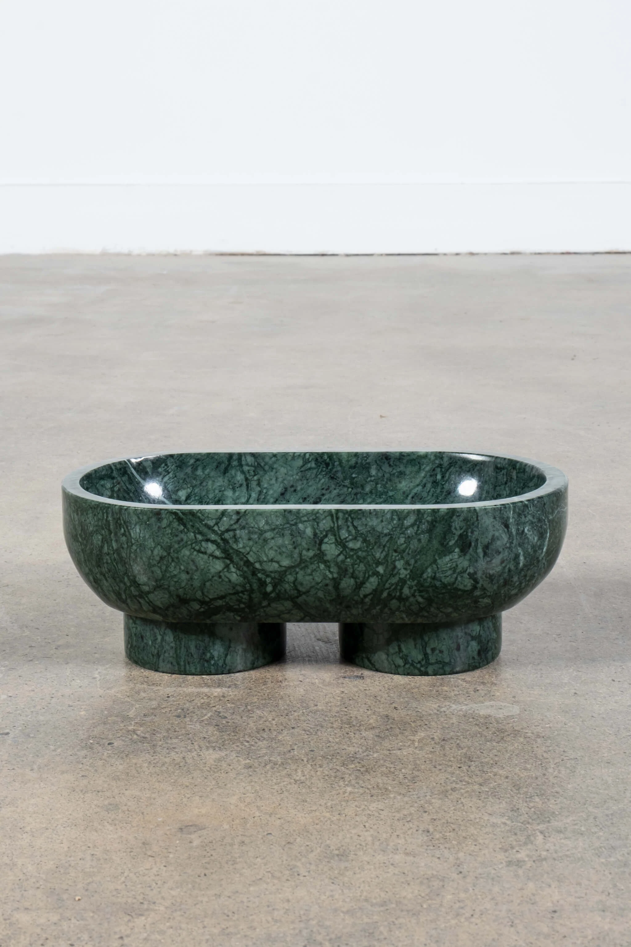 Footed Oval Bowl in Green Marble