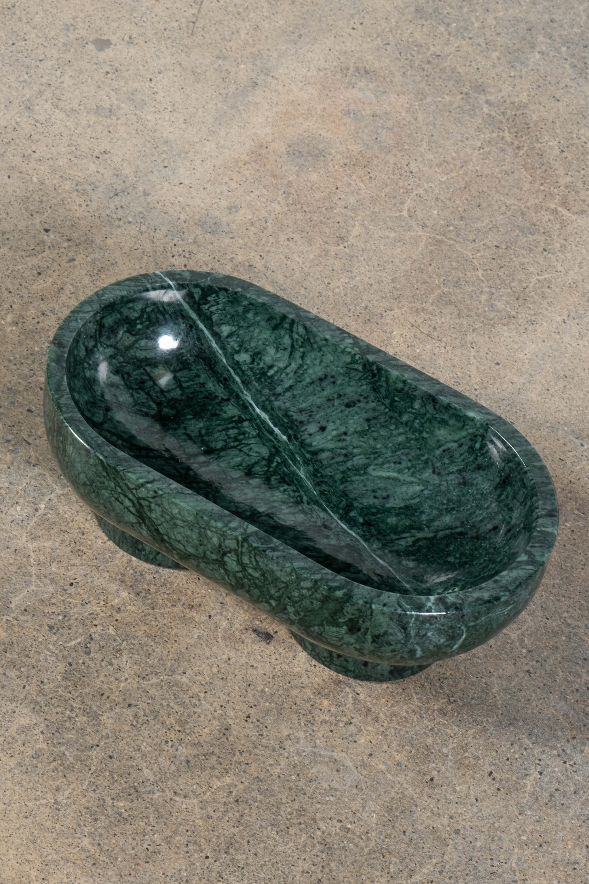 Footed Oval Bowl in Green Marble - Image 3