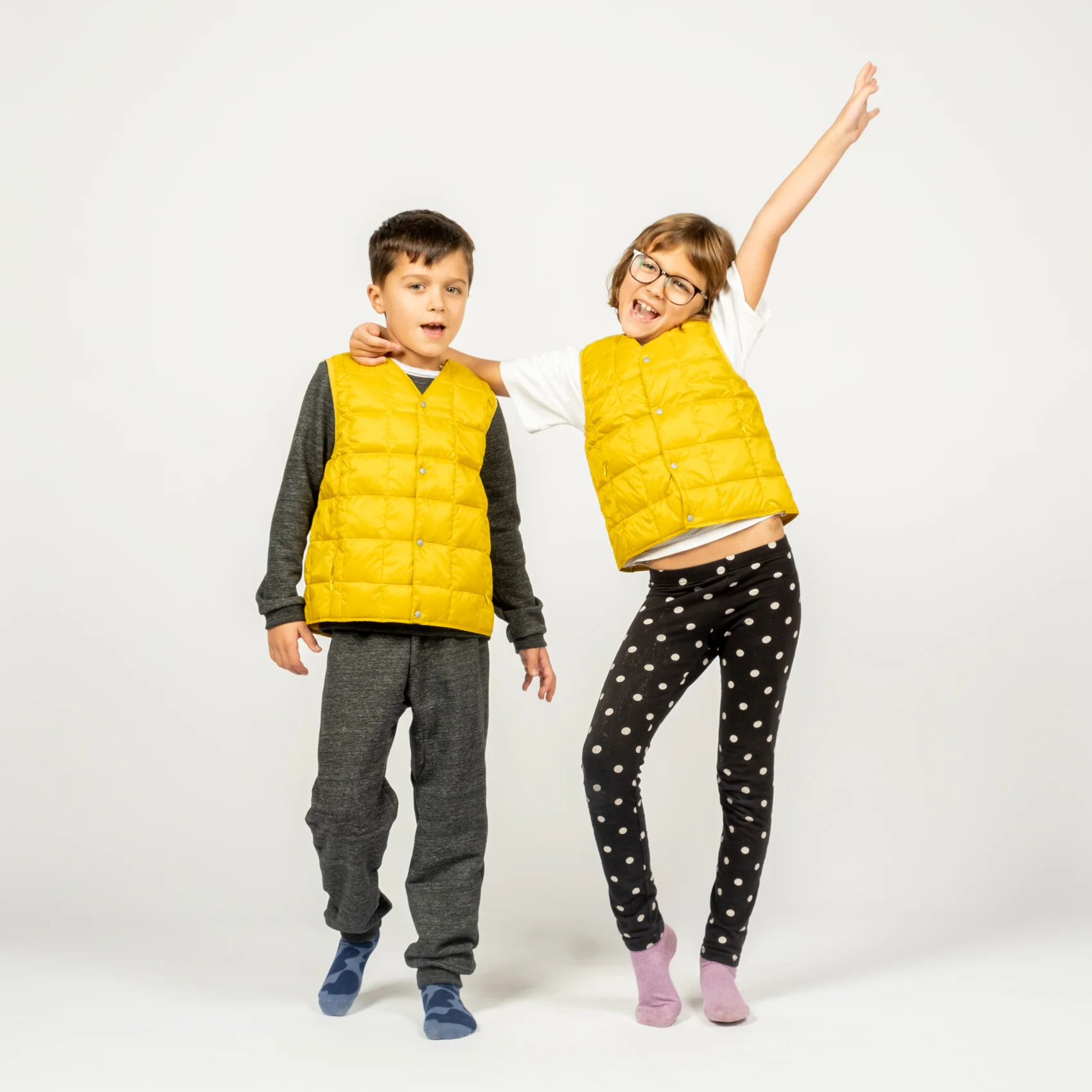 Kids V-Neck Button Down Vest - Dark Yellow