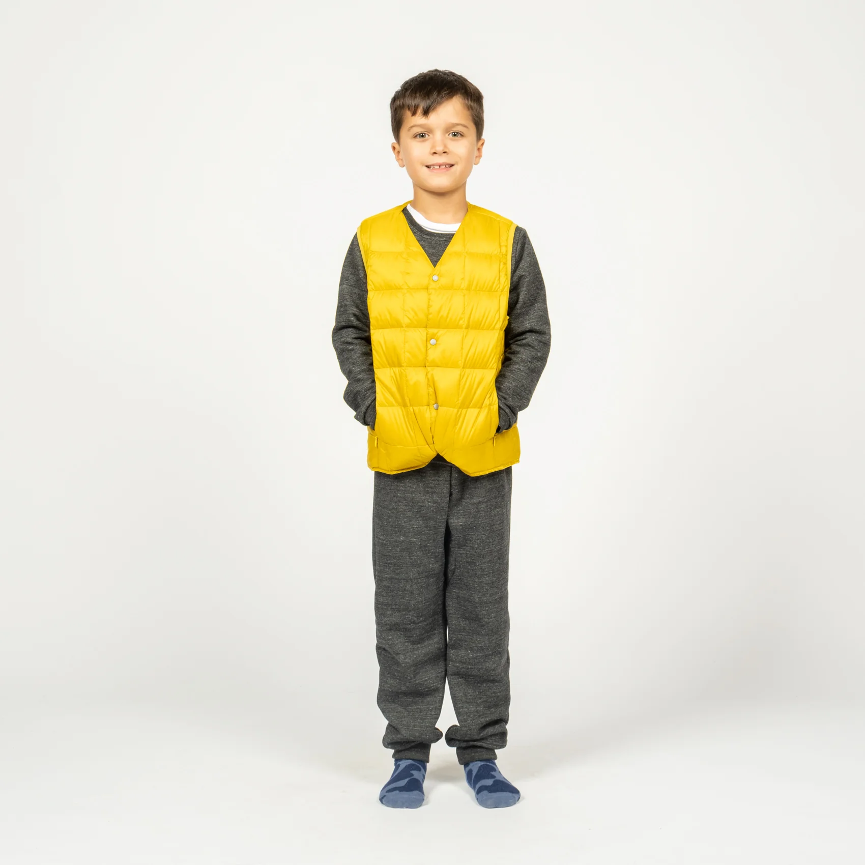 Kids V-Neck Button Down Vest - Dark Yellow - Image 2