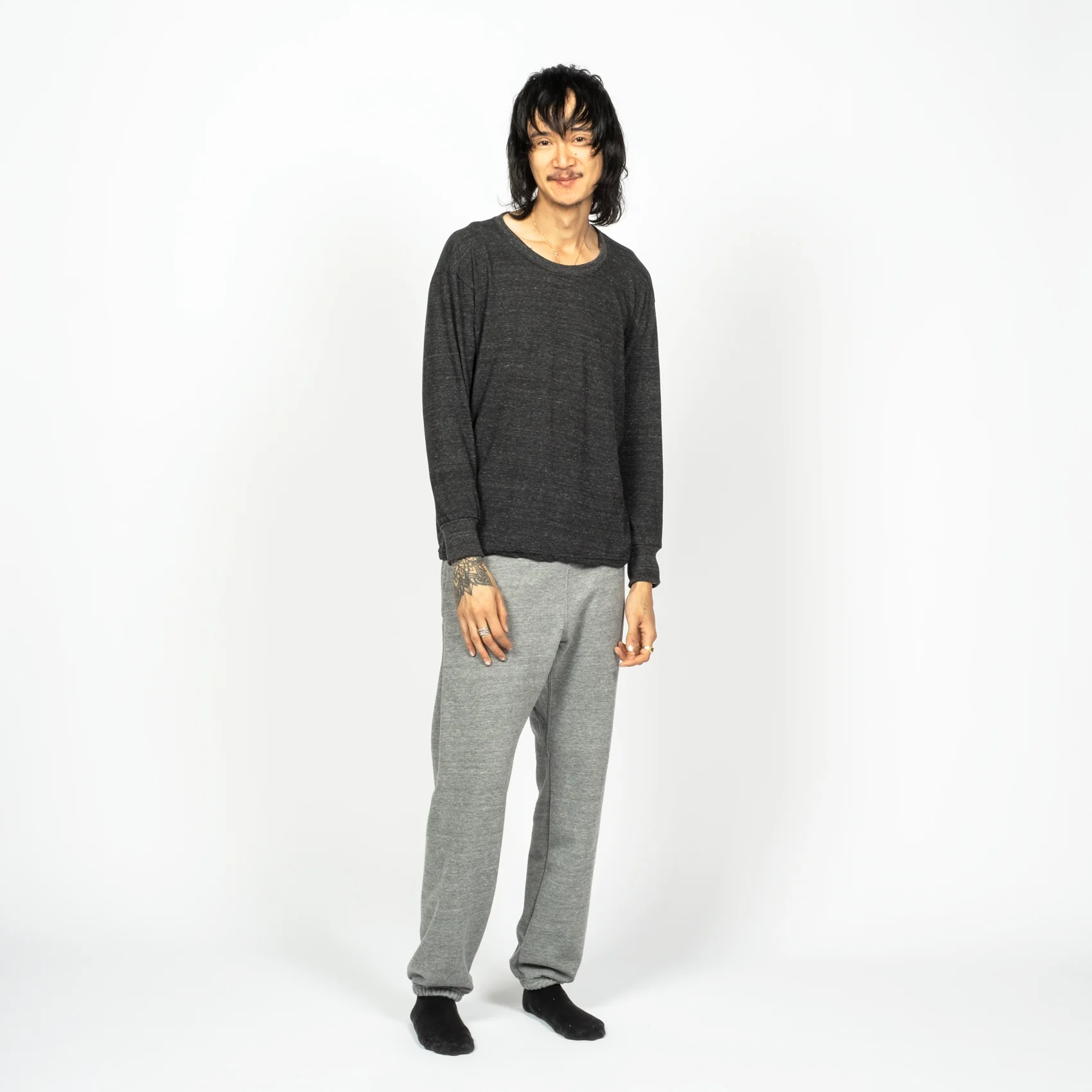 Men's Long Sleeved Relaxed Fit Tee - Charcoal - Image 3