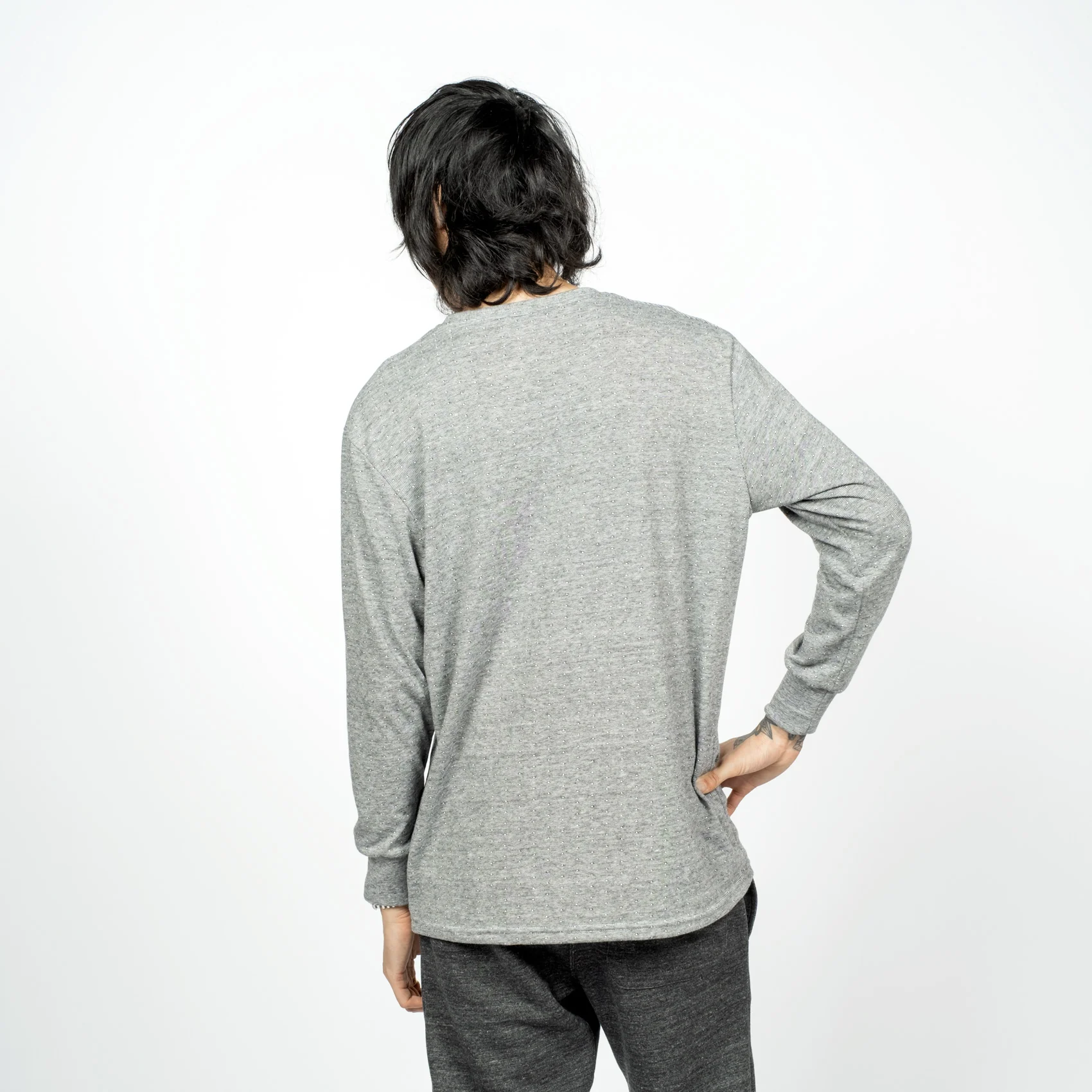 Men's Long Sleeved Relaxed Fit Tee - Polka Dot Greymix - Image 3
