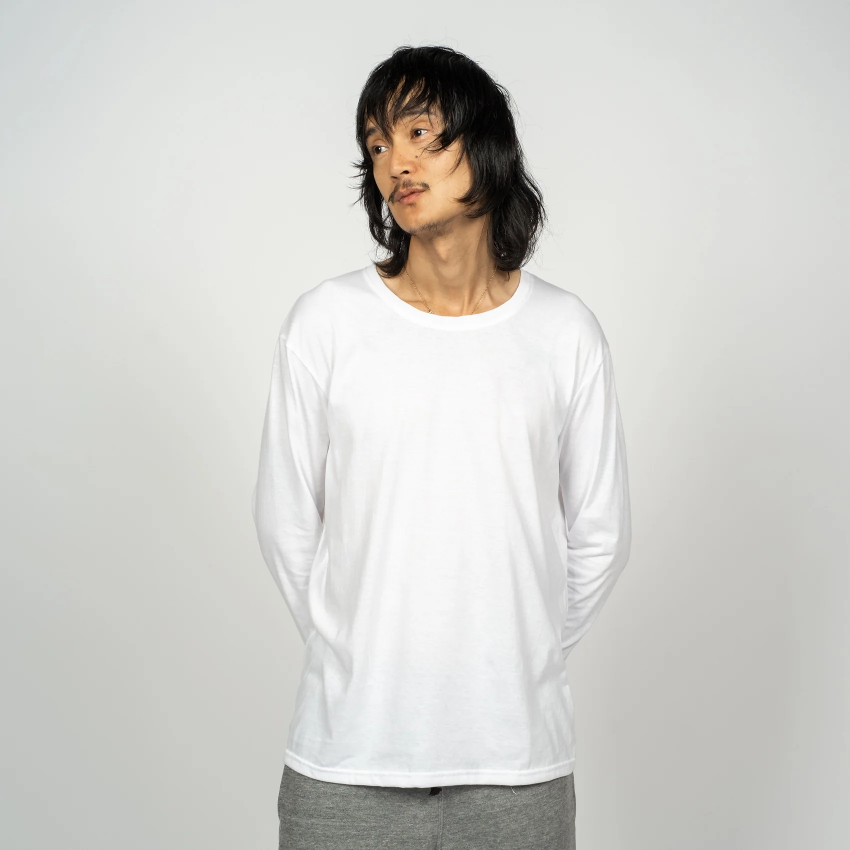 Men's Long Sleeved Relaxed Fit Tee - White - Image 4
