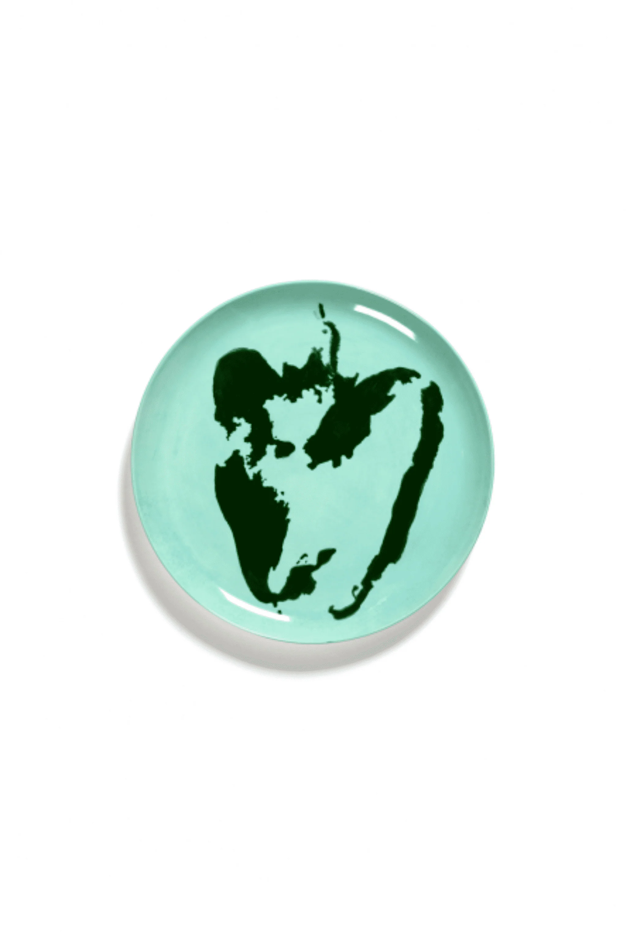 Set of 2 Large Plates, Azure with Green Pepper
