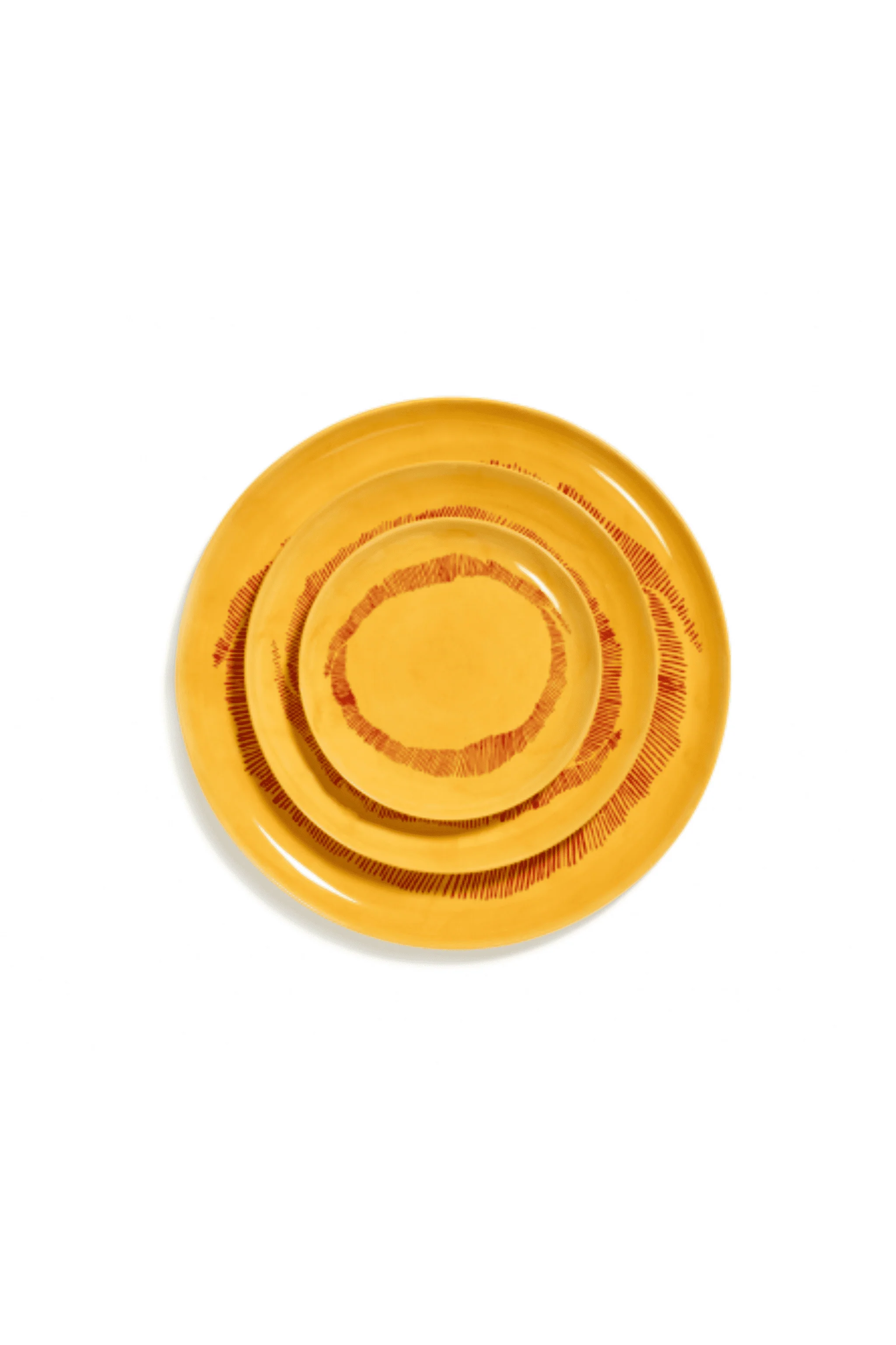 Set of 2 Small Plates, Sunny Yellow Swirl with Red Stripes - Image 4