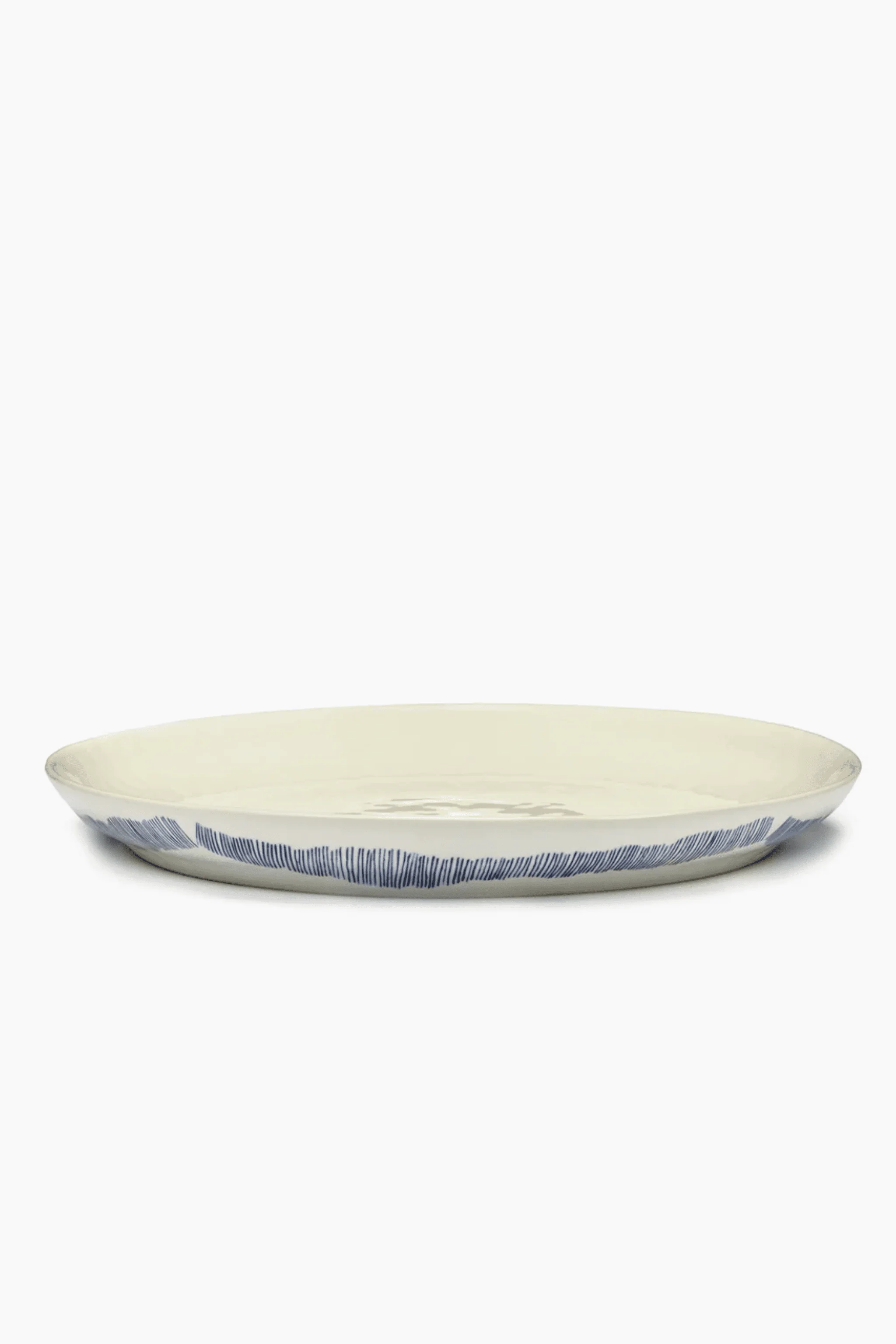 Small Serving Plate, White Swirl with Blue Stripes