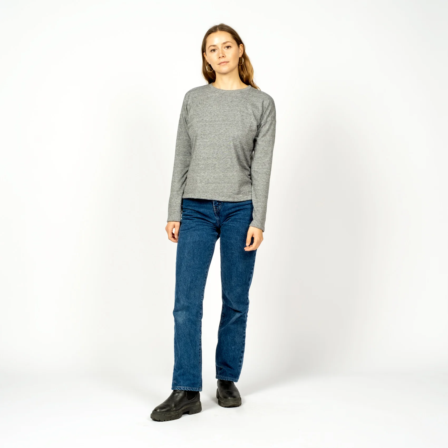 Women's Long Sleeved Relaxed Fit Tee - Polka Dot Greymix - Image 3