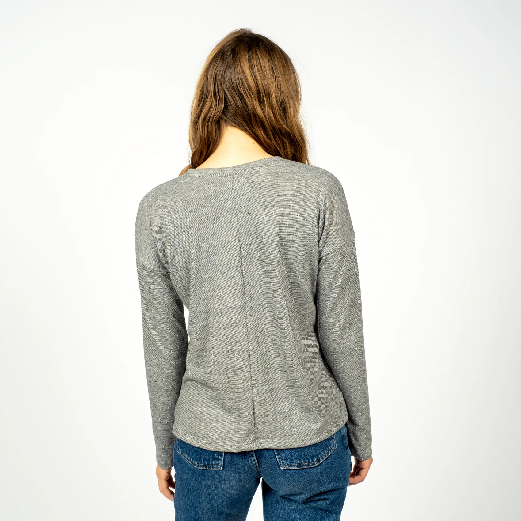 Women's Long Sleeved Relaxed Fit Tee - Polka Dot Greymix - Image 4